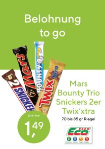 Mars 2er, Bounty Trio, Snickers 2er, Twix'xtra 1,49€